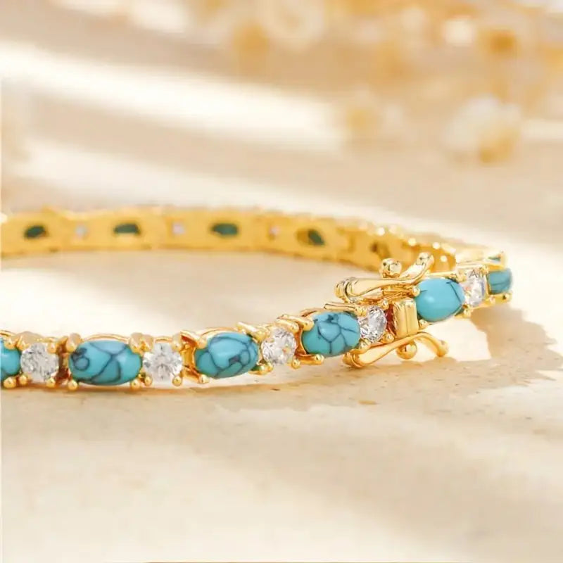 Alba Natural Turquoise Stone Bracelet | Gold