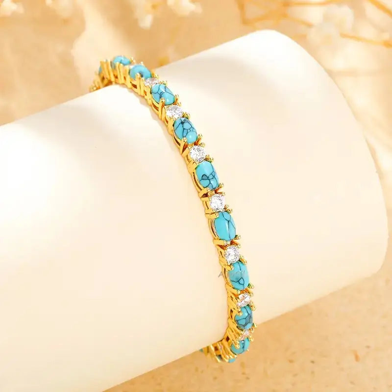 Alba Natural Turquoise Stone Bracelet | Gold