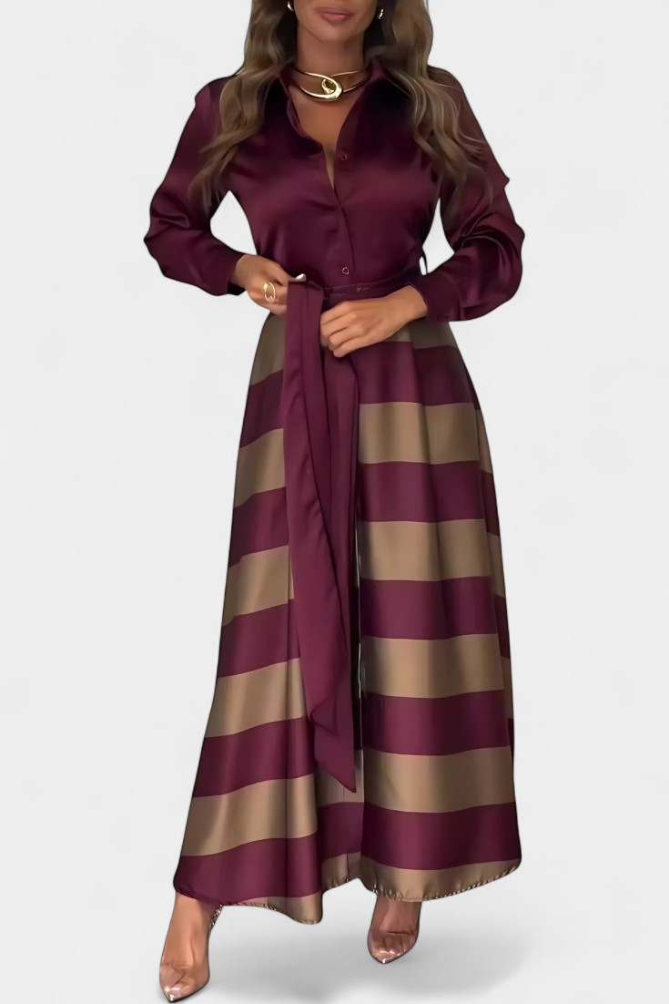 Danielle Long Striped Shirt Dress with Belt