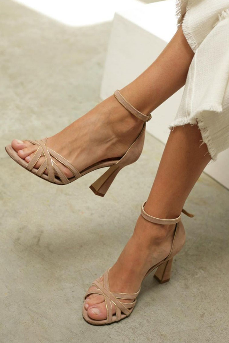 Aya | Round Toe Patchwork Sandals with Slim Heel