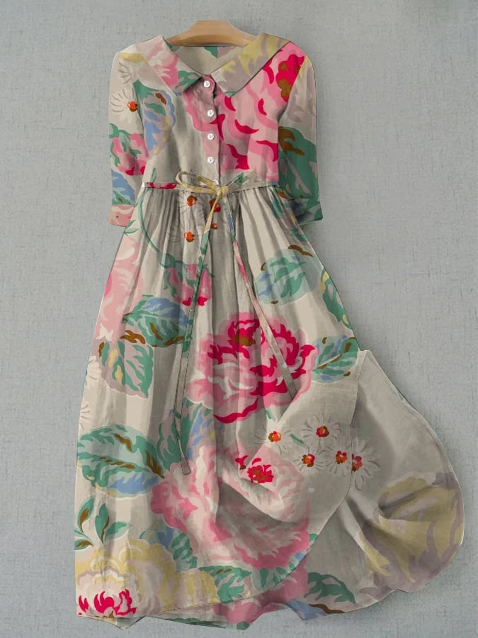 Marigold - Elegant Floral Dress with Short Sleeves