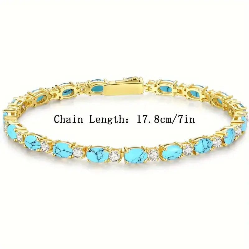 Alba Natural Turquoise Stone Bracelet | Gold