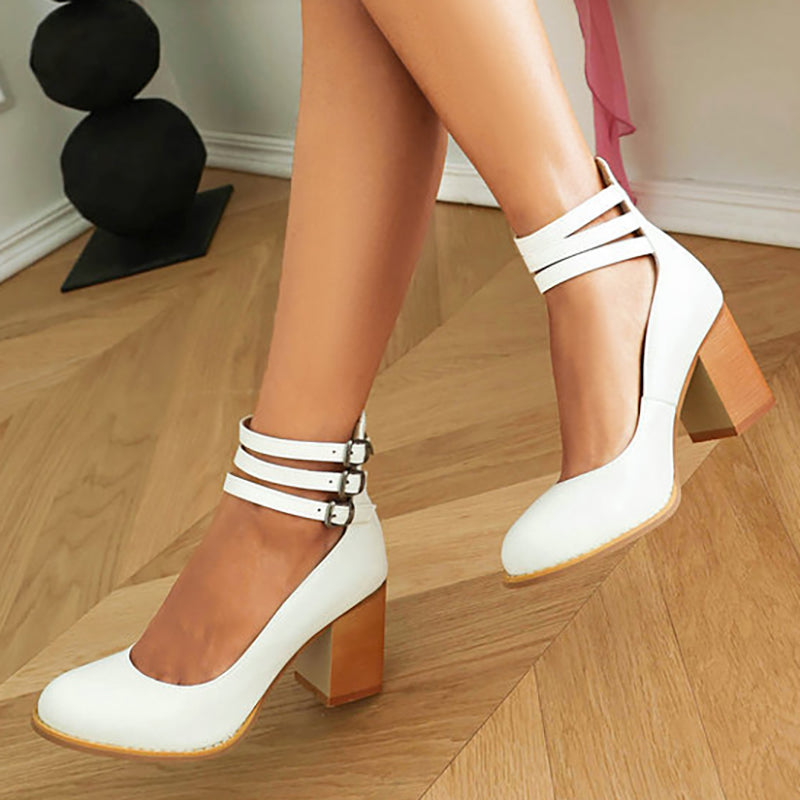 Ivy | Smooth sandals with ankle strap and thick heel