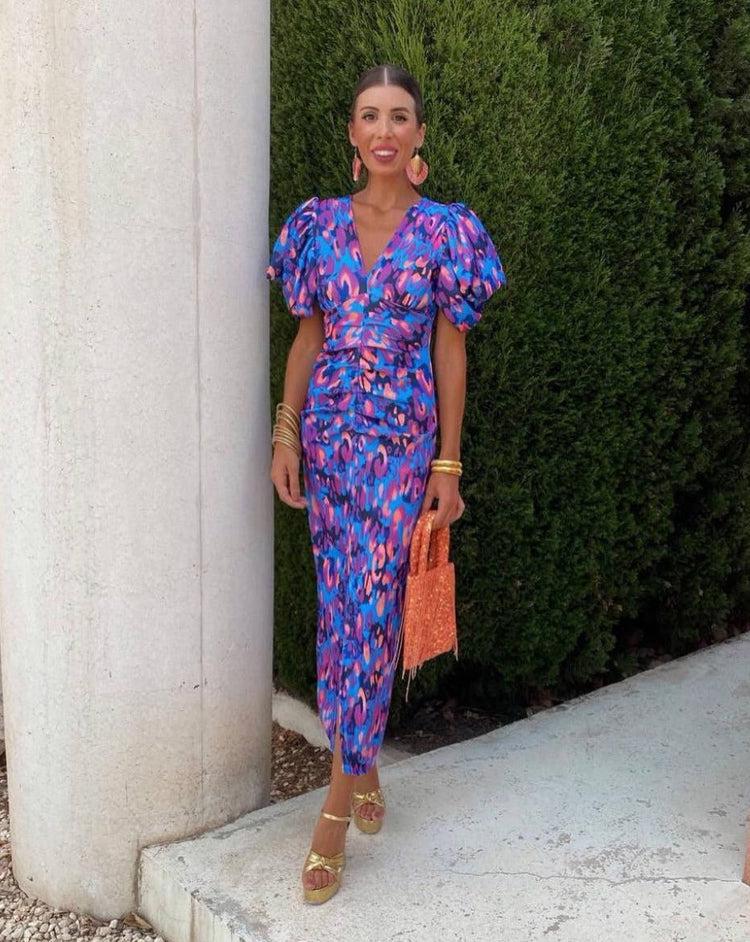 Gabriella - Vibrant Puff Sleeve Dress