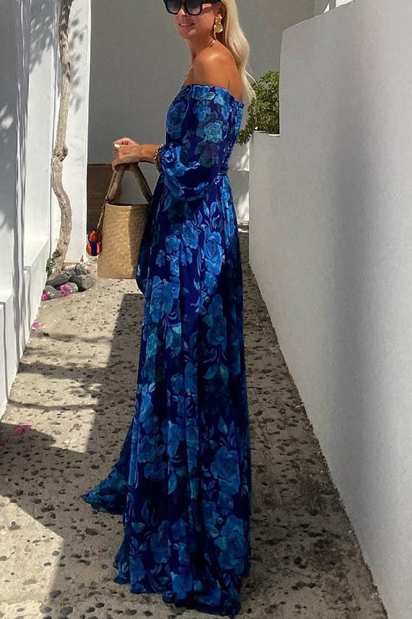 Zoe - Long floral dress with off-shoulder design