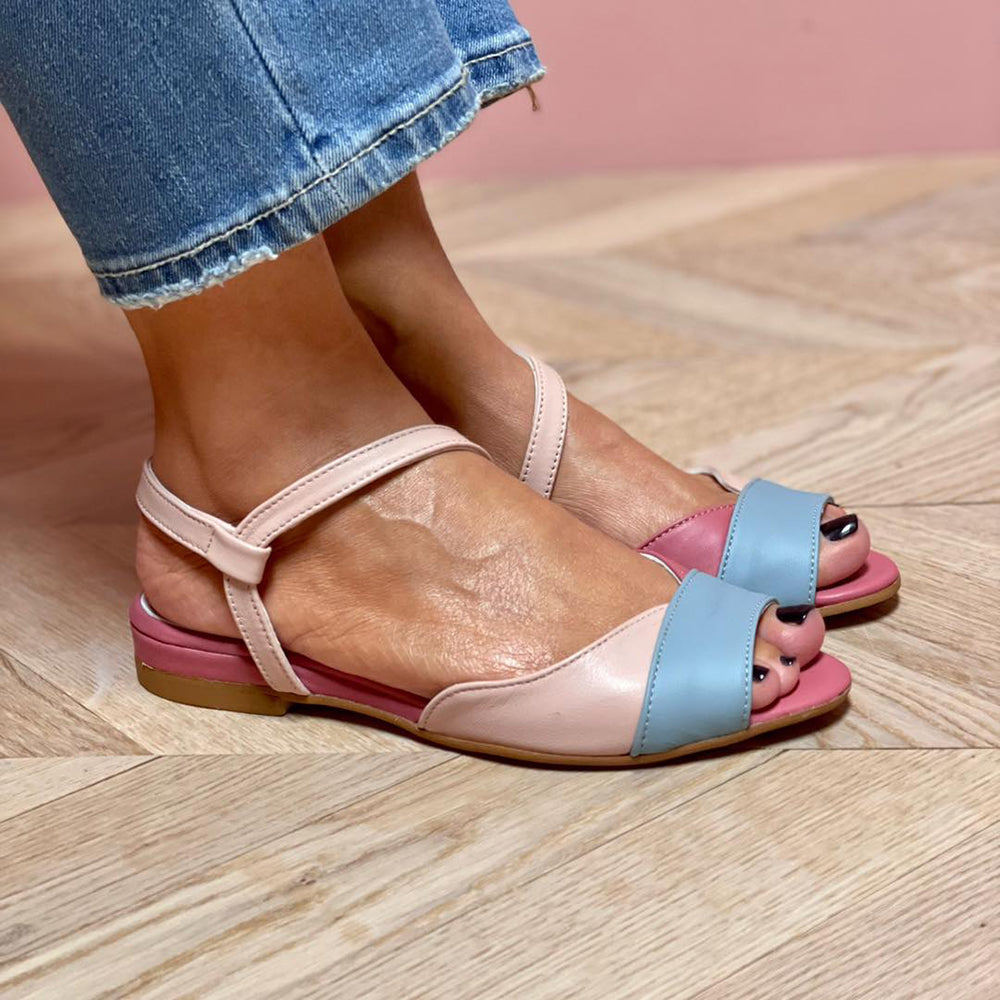 Mia | Asymmetrical Pink Color Block Sandals