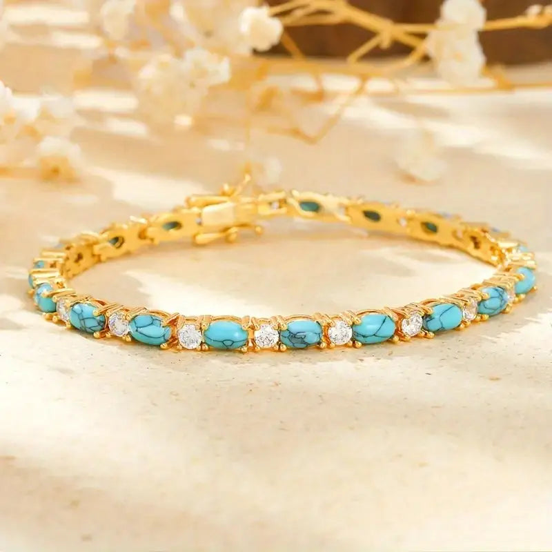 Alba Natural Turquoise Stone Bracelet | Gold