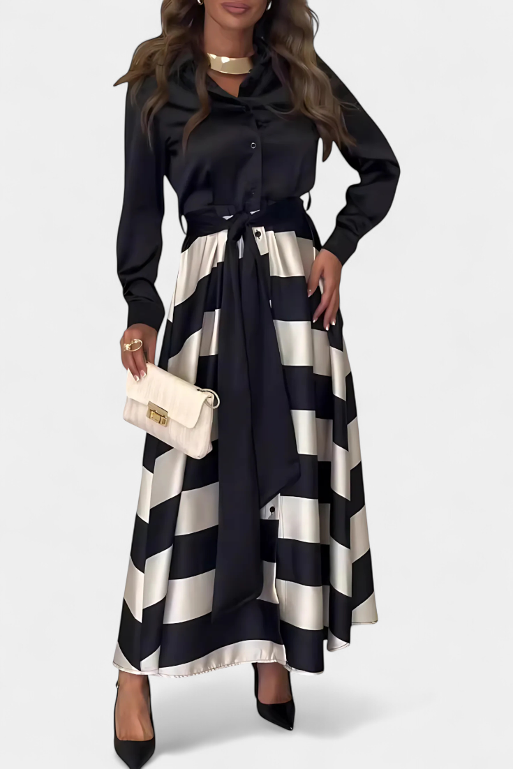 Danielle Long Striped Shirt Dress with Belt