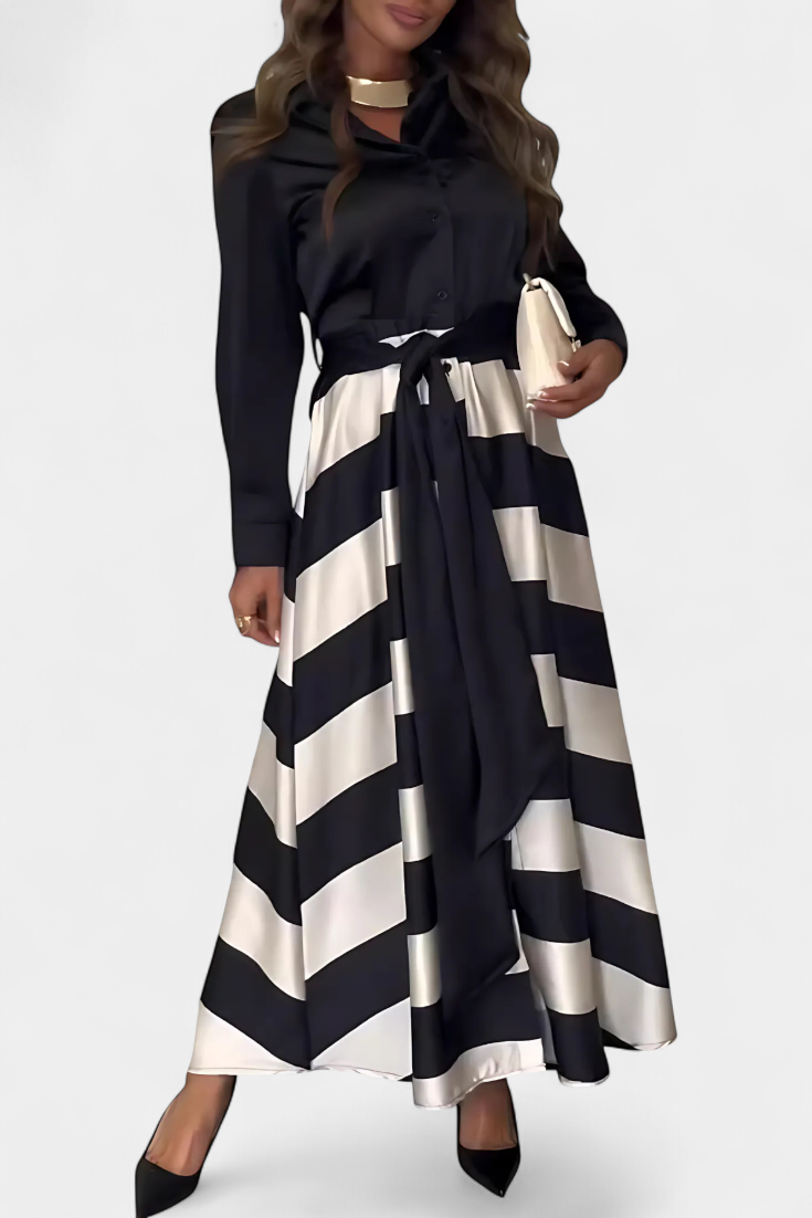 Danielle Long Striped Shirt Dress with Belt
