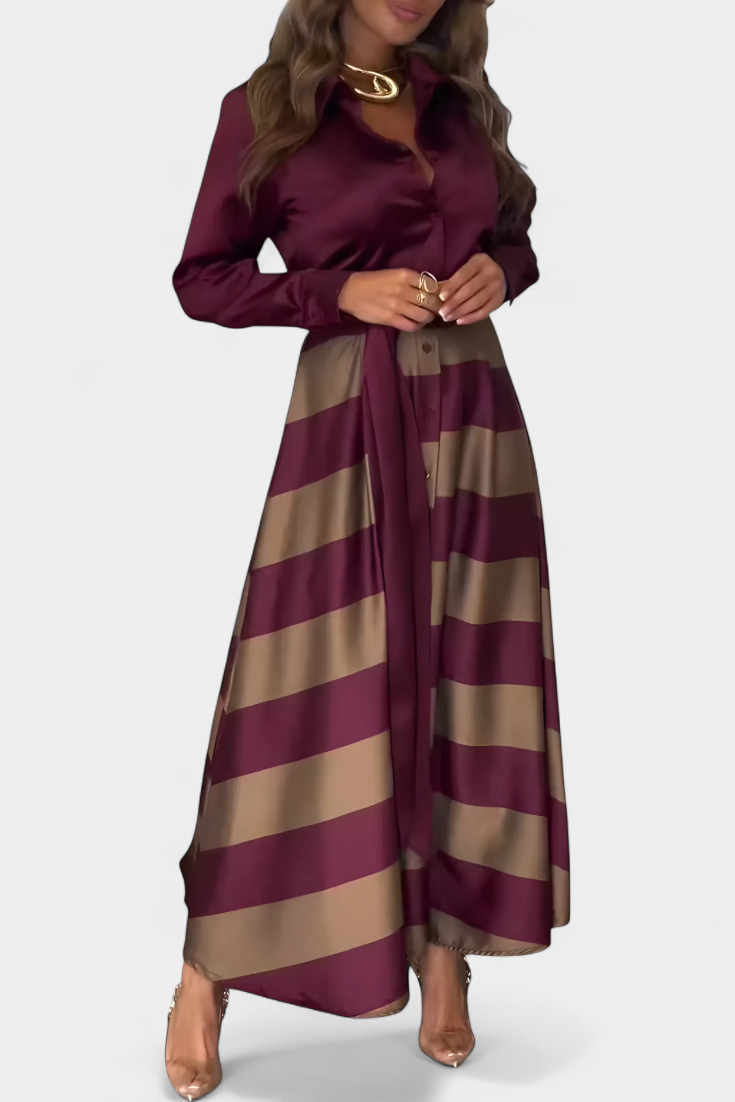 Danielle Long Striped Shirt Dress with Belt