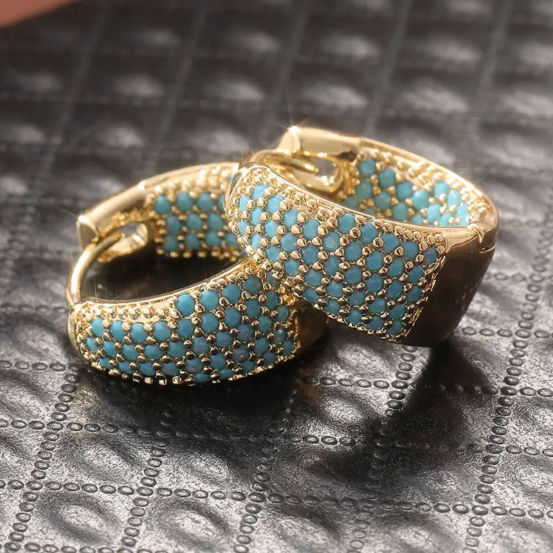 Avis Gold hoop earrings with turquoise beads | Gold