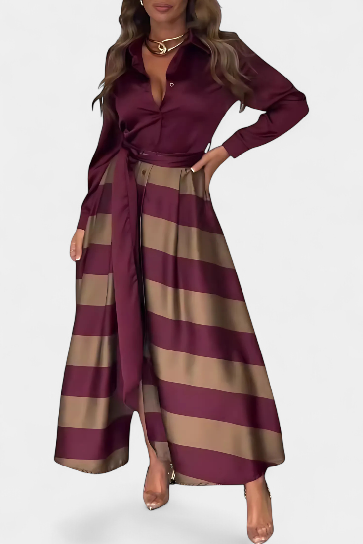 Danielle Long Striped Shirt Dress with Belt
