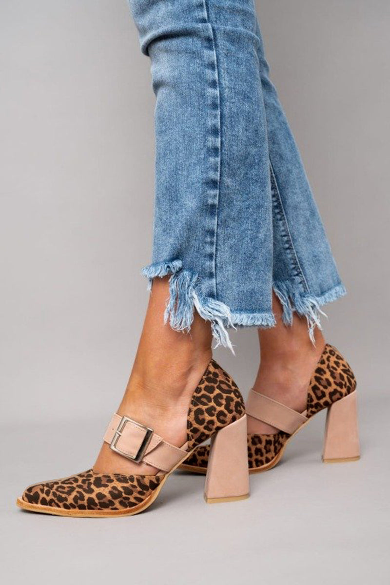 Liz | Leopard Print Suede Sandals with Stable Heel