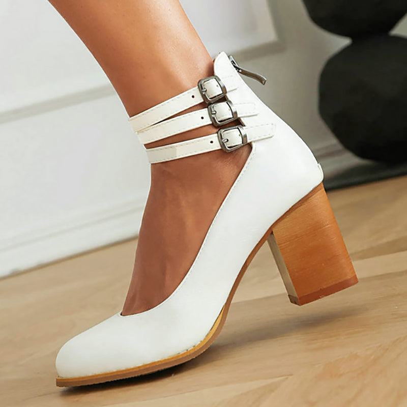 Ivy | Smooth sandals with ankle strap and thick heel
