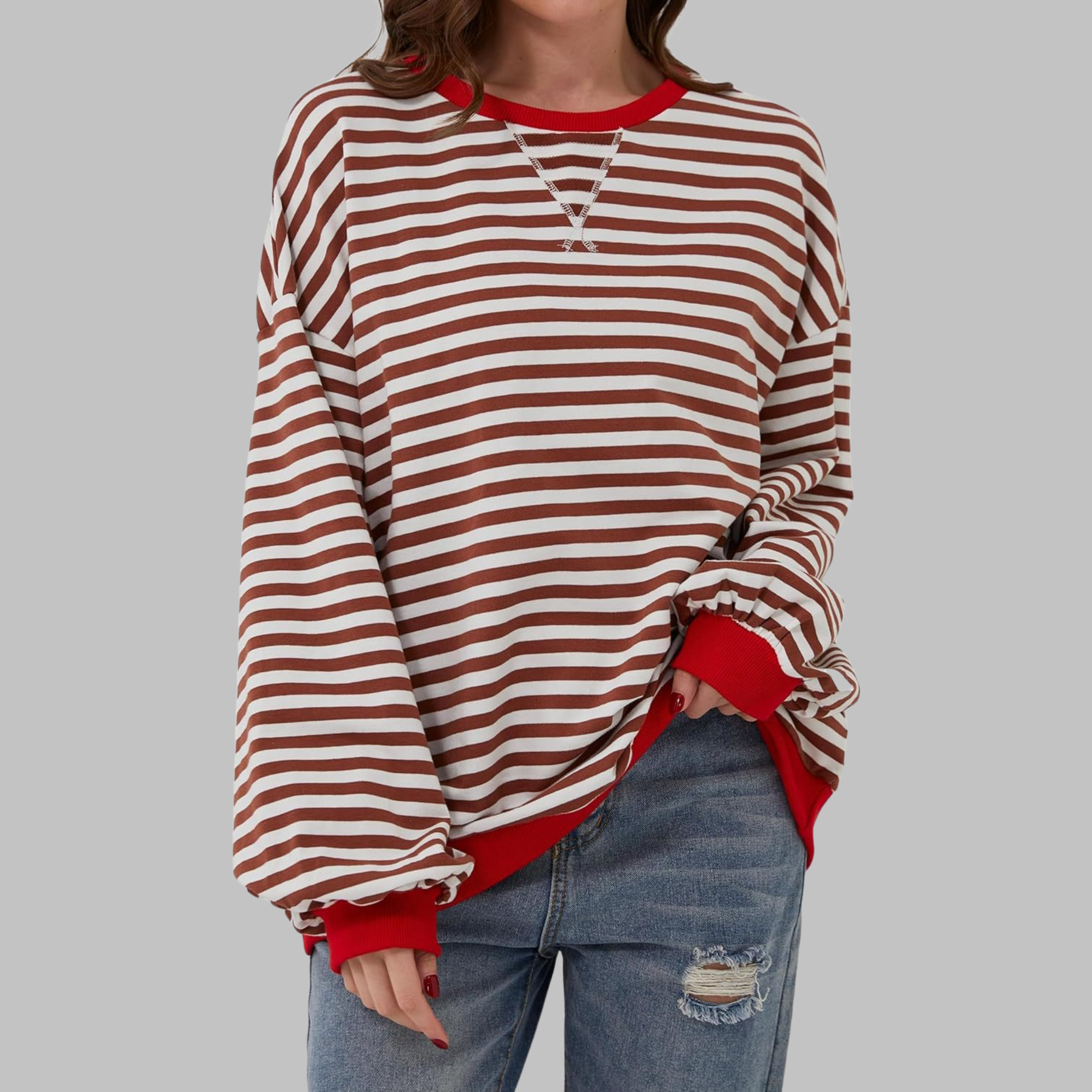 Anton– Striped Sweatshirt with Long Sleeves and Round Neckline