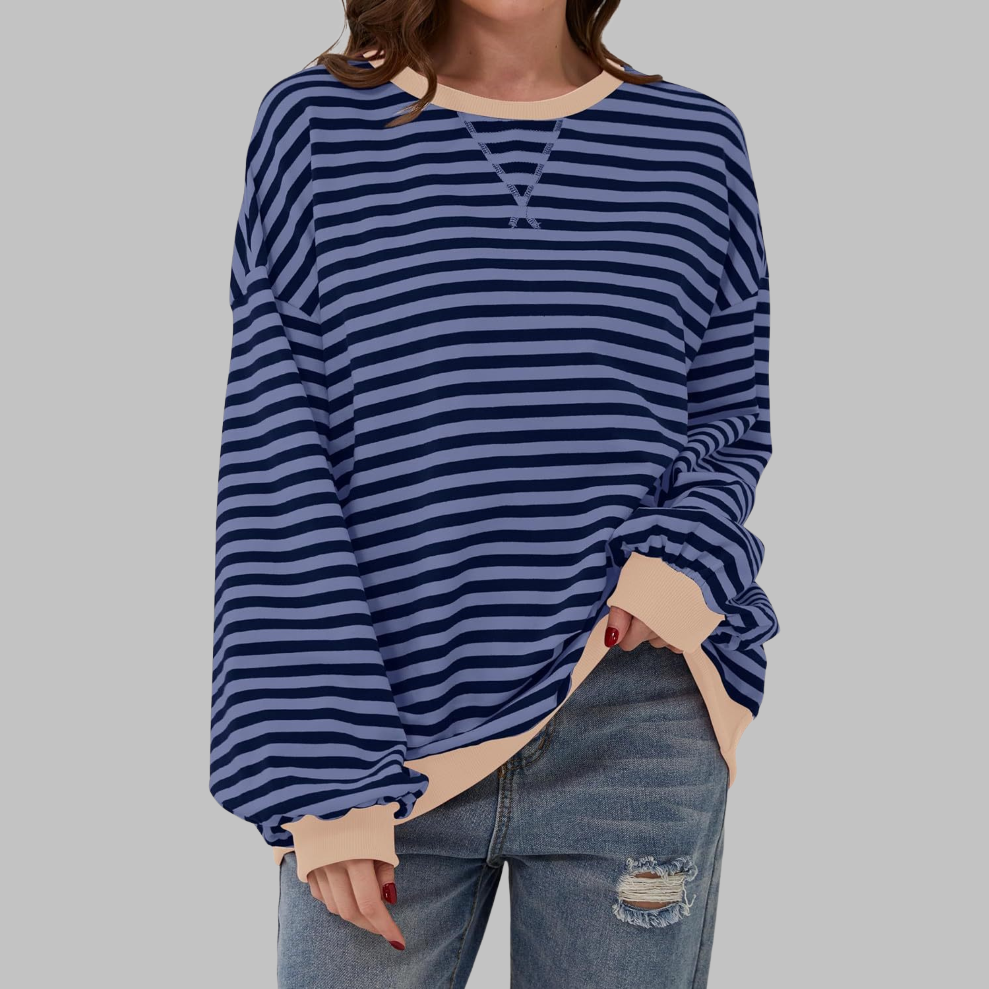 Anton– Striped Sweatshirt with Long Sleeves and Round Neckline