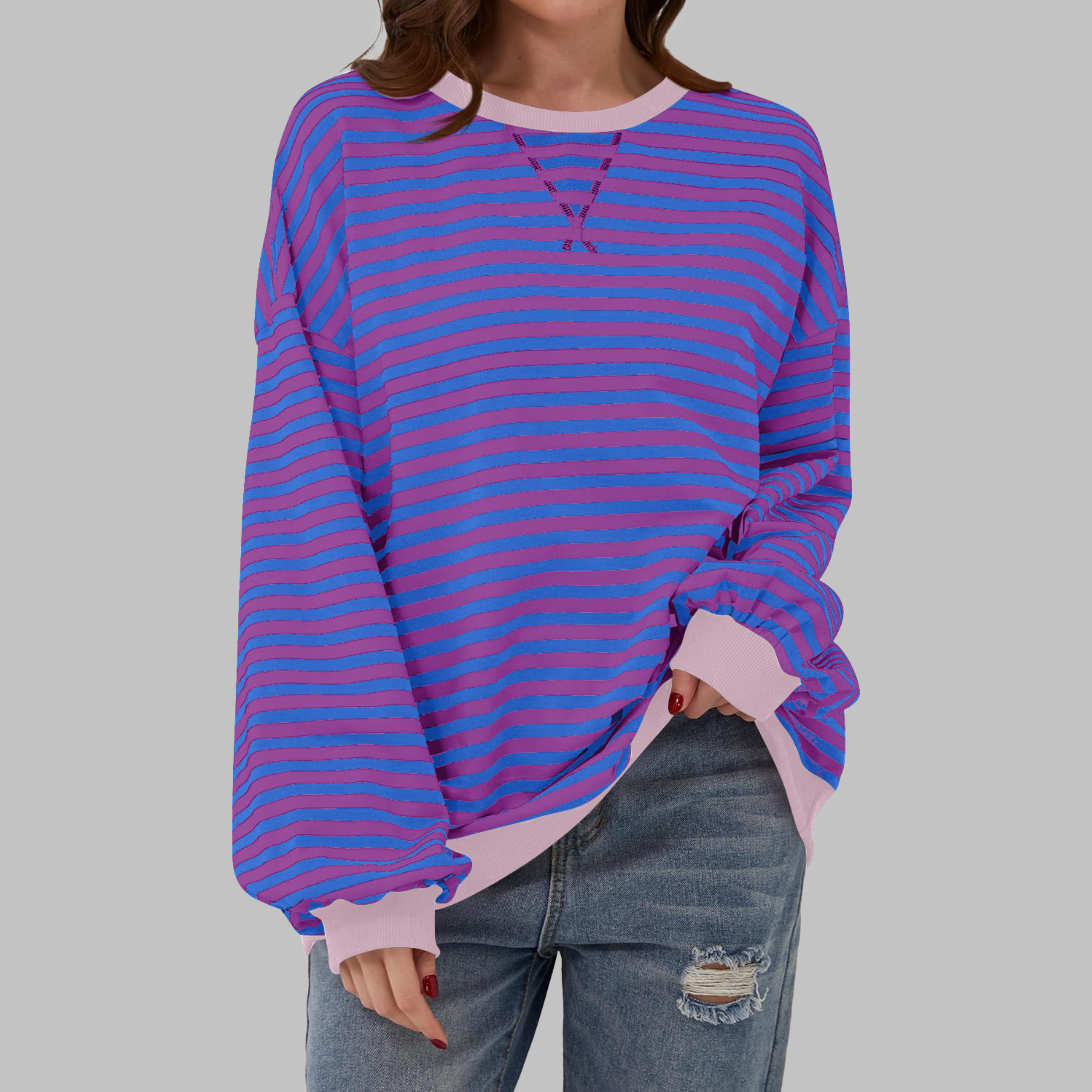 Anton– Striped Sweatshirt with Long Sleeves and Round Neckline