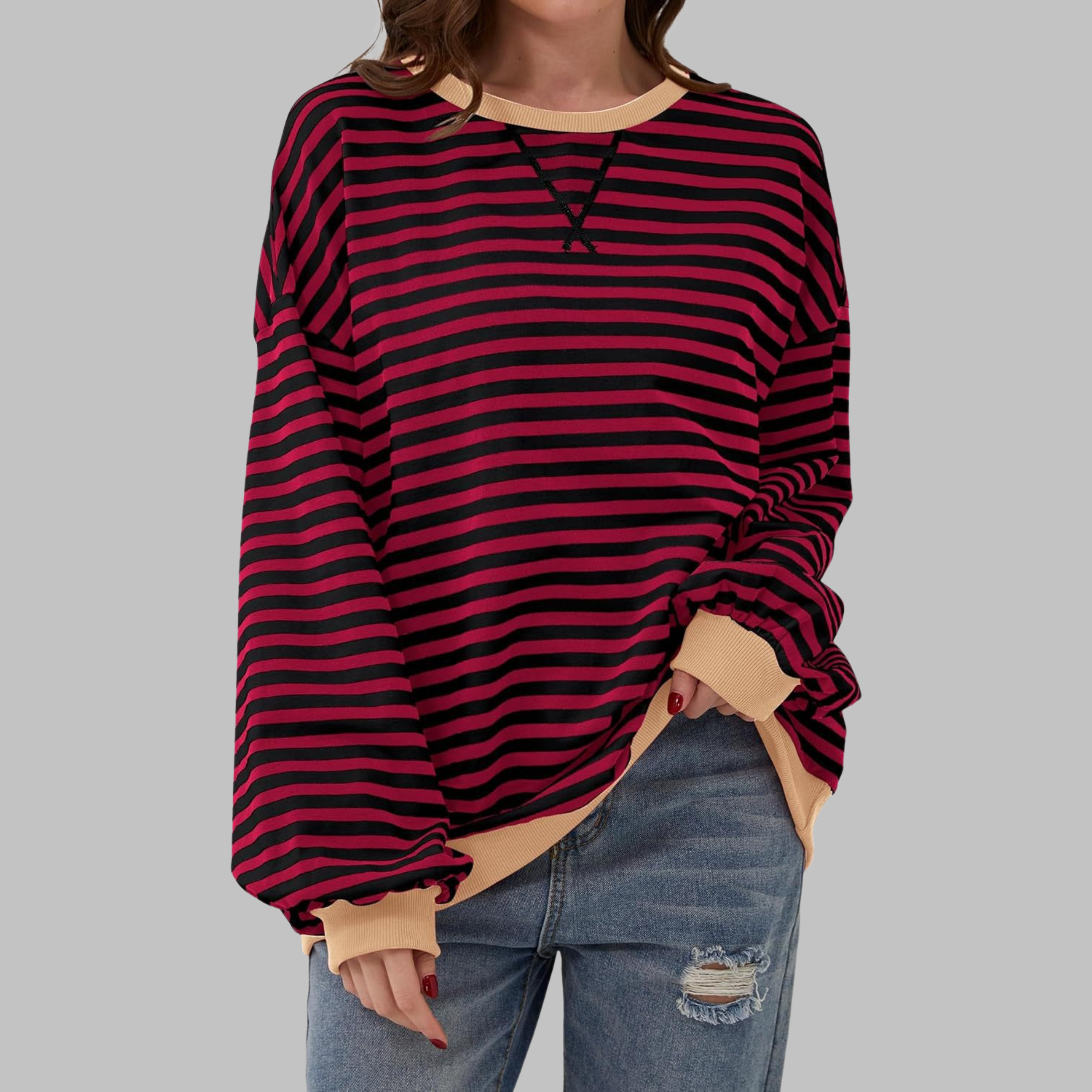 Anton– Striped Sweatshirt with Long Sleeves and Round Neckline