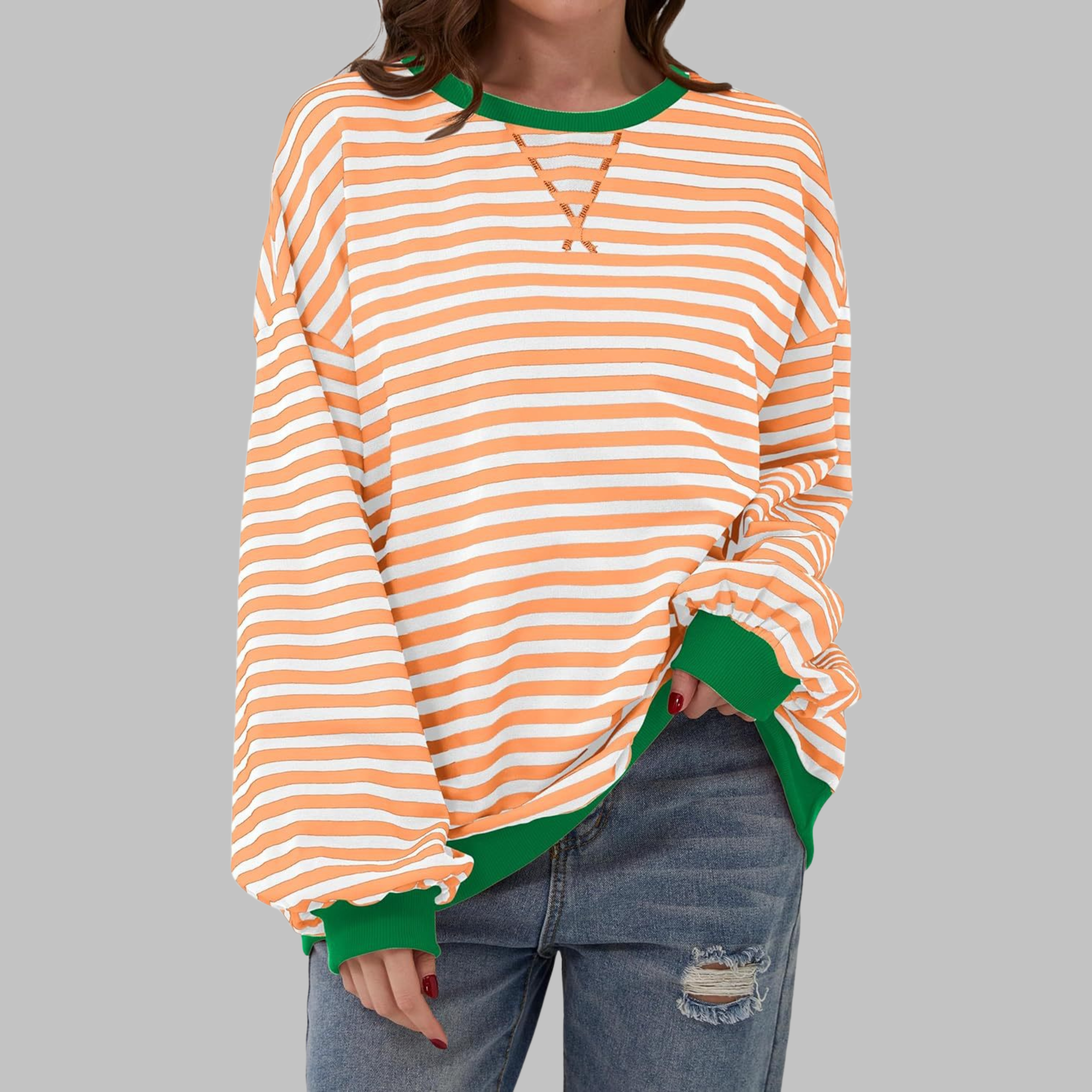 Anton– Striped Sweatshirt with Long Sleeves and Round Neckline