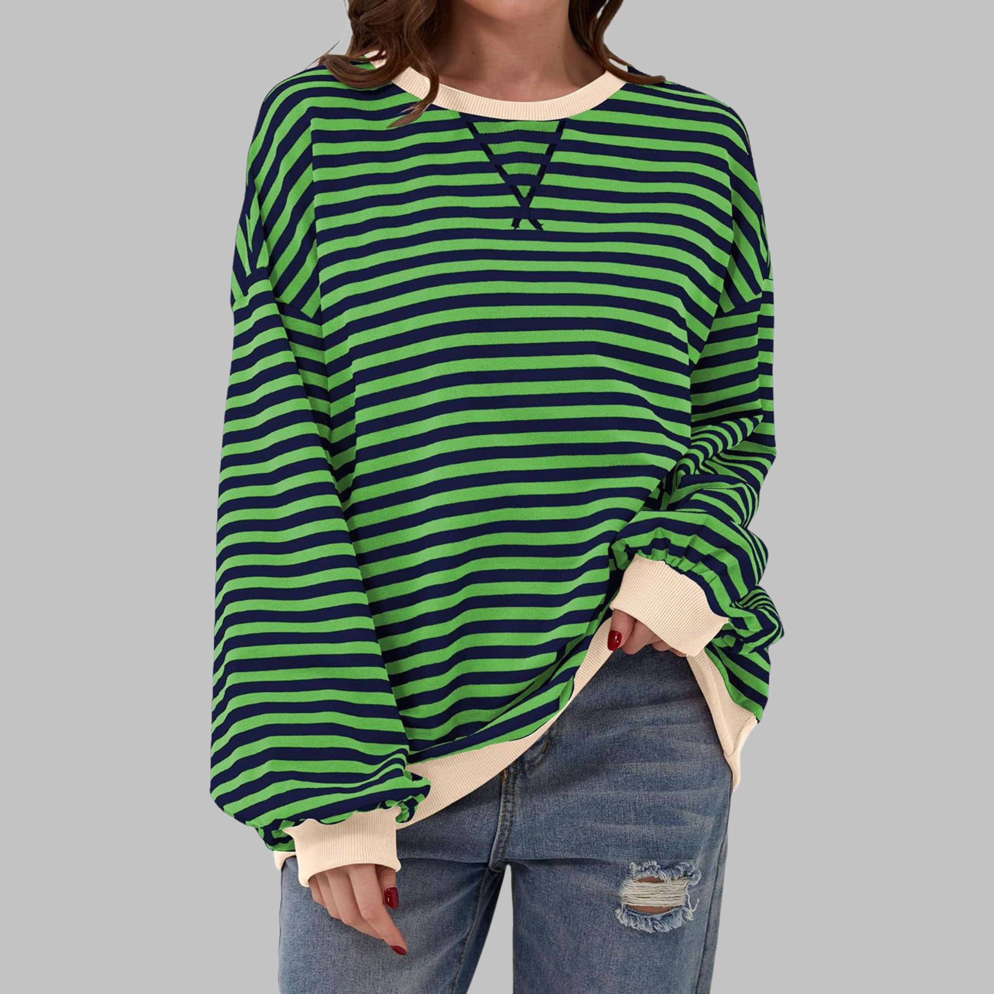 Anton– Striped Sweatshirt with Long Sleeves and Round Neckline