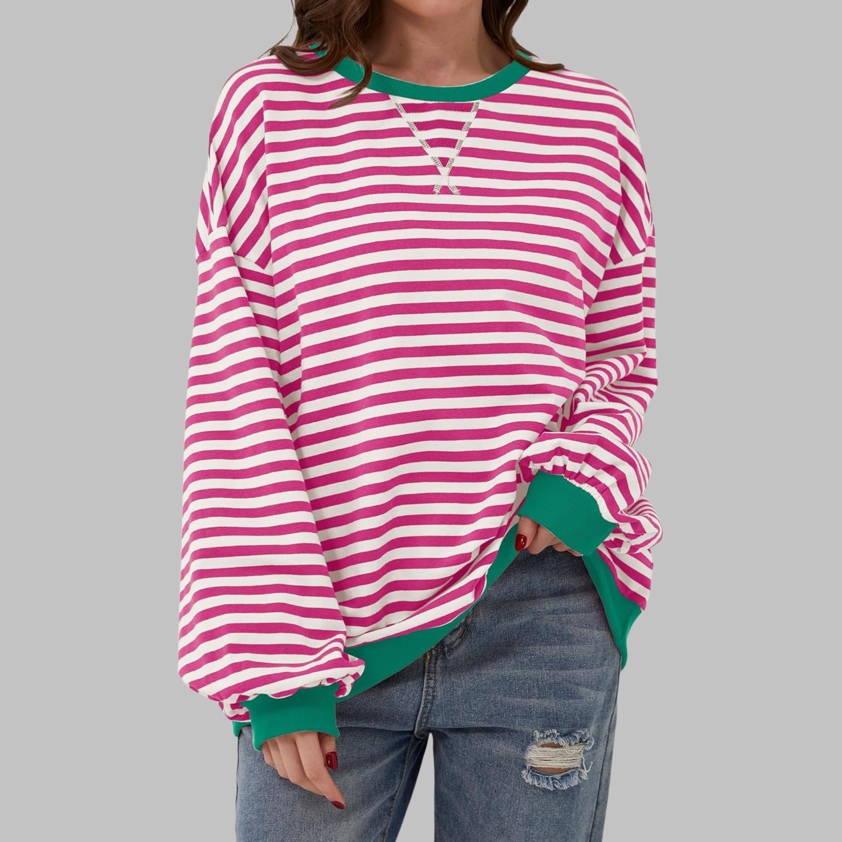 Anton– Striped Sweatshirt with Long Sleeves and Round Neckline