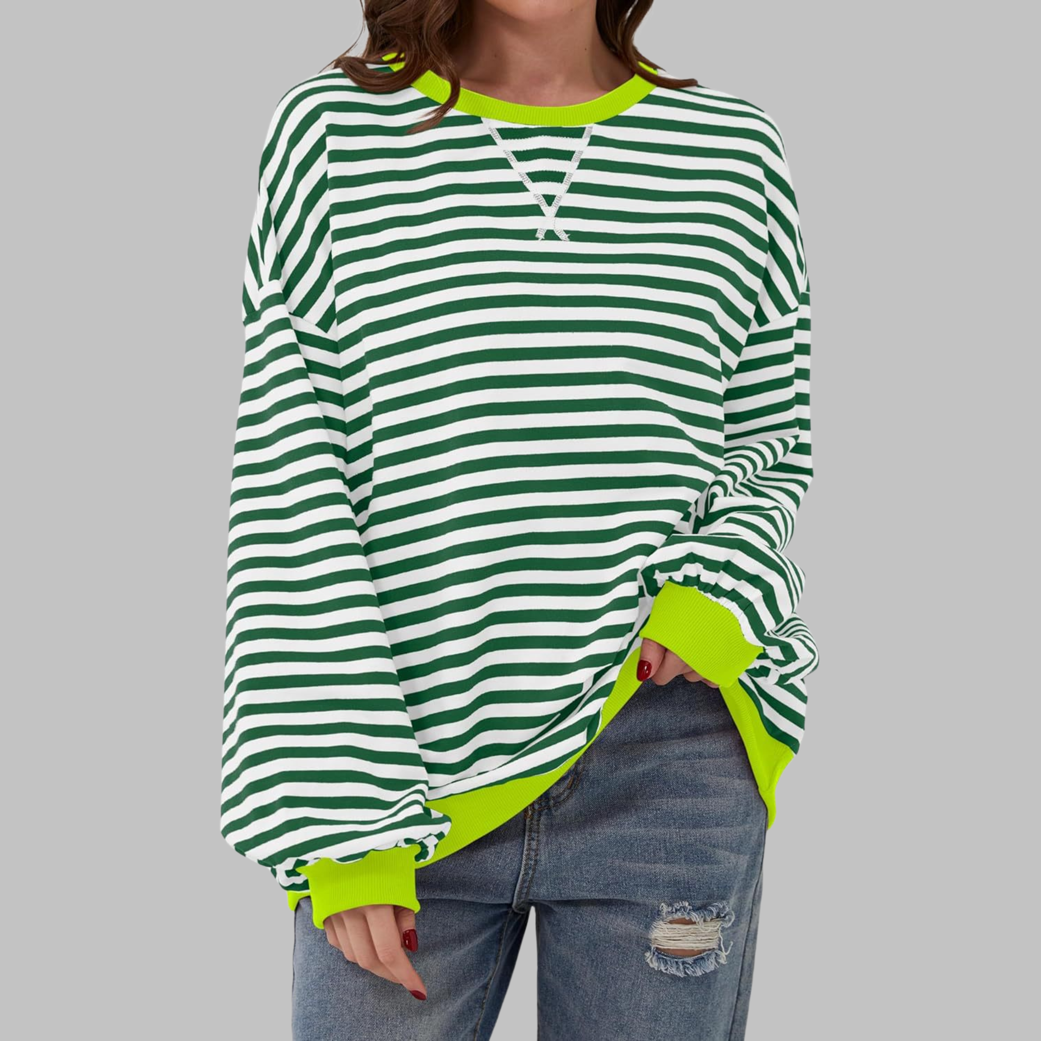 Anton– Striped Sweatshirt with Long Sleeves and Round Neckline