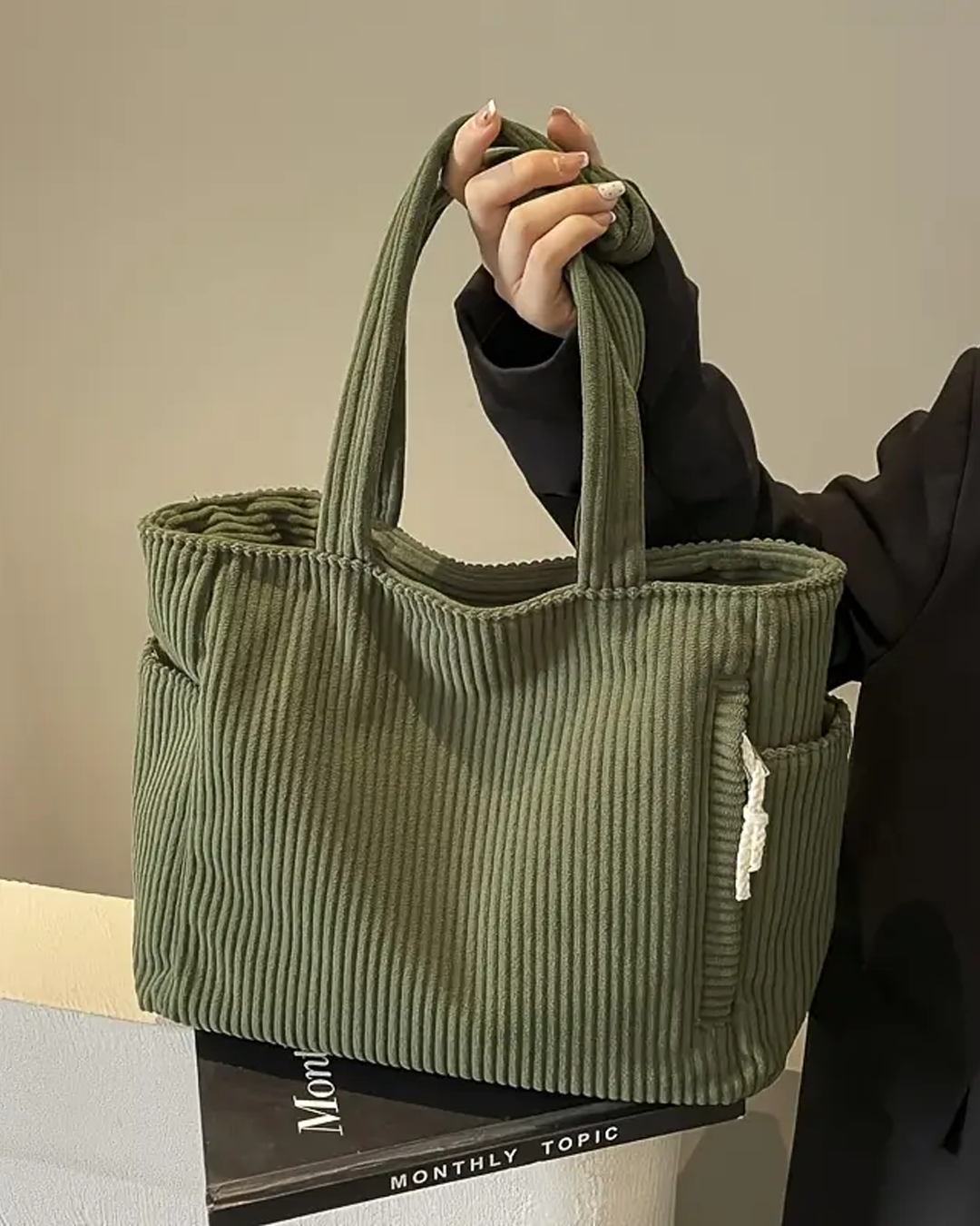 Rich | Ribbed Tote Bag with Cord Detail