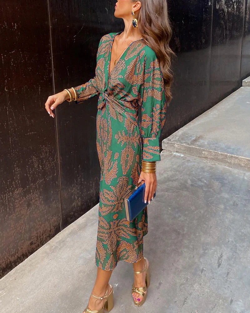 Iris - Elegant Long Sleeve Floral Print Dress