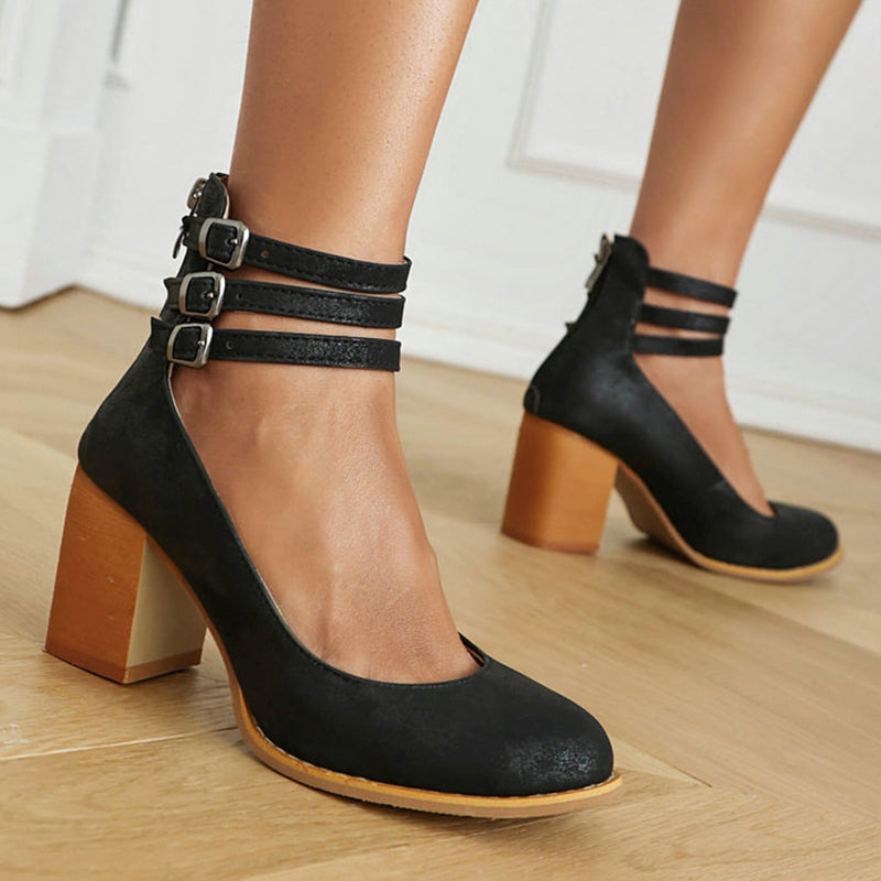 Ivy | Smooth sandals with ankle strap and thick heel