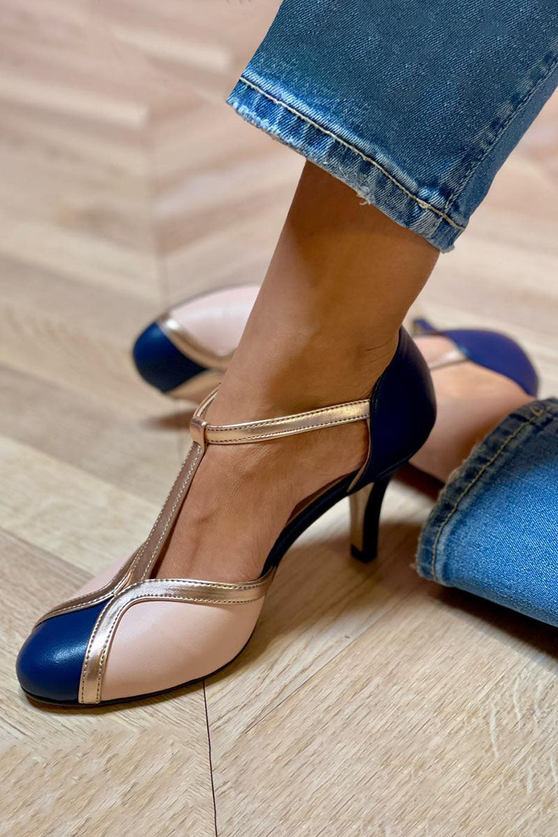 Ina | Colorful and Comfortable T-strap Heels with Round Toe