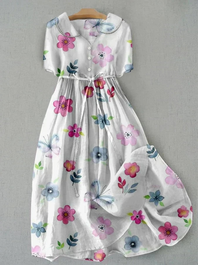 Isolde - Fashionable Floral Dress with Waist Ties