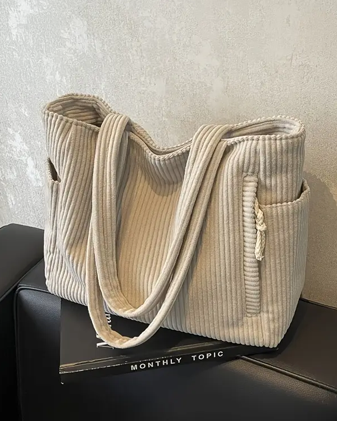 Rich | Ribbed Tote Bag with Cord Detail