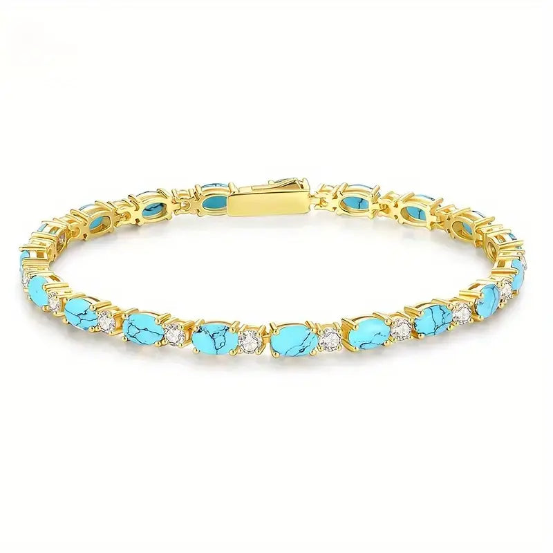 Alba Natural Turquoise Stone Bracelet | Gold