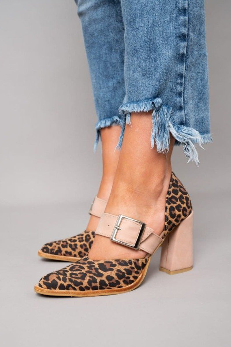 Liz | Leopard Print Suede Sandals with Stable Heel