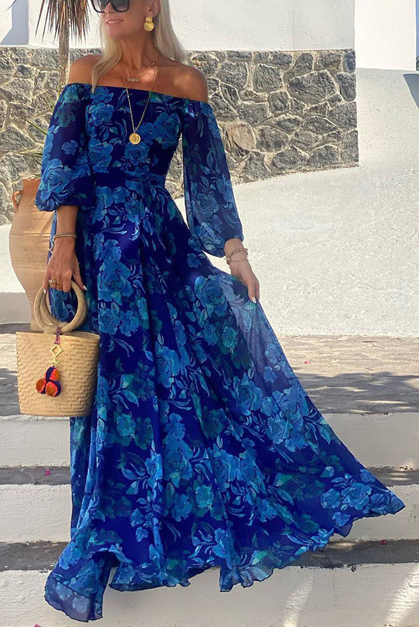 Zoe - Long floral dress with off-shoulder design