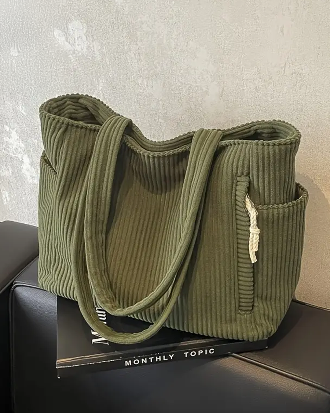 Rich | Ribbed Tote Bag with Cord Detail