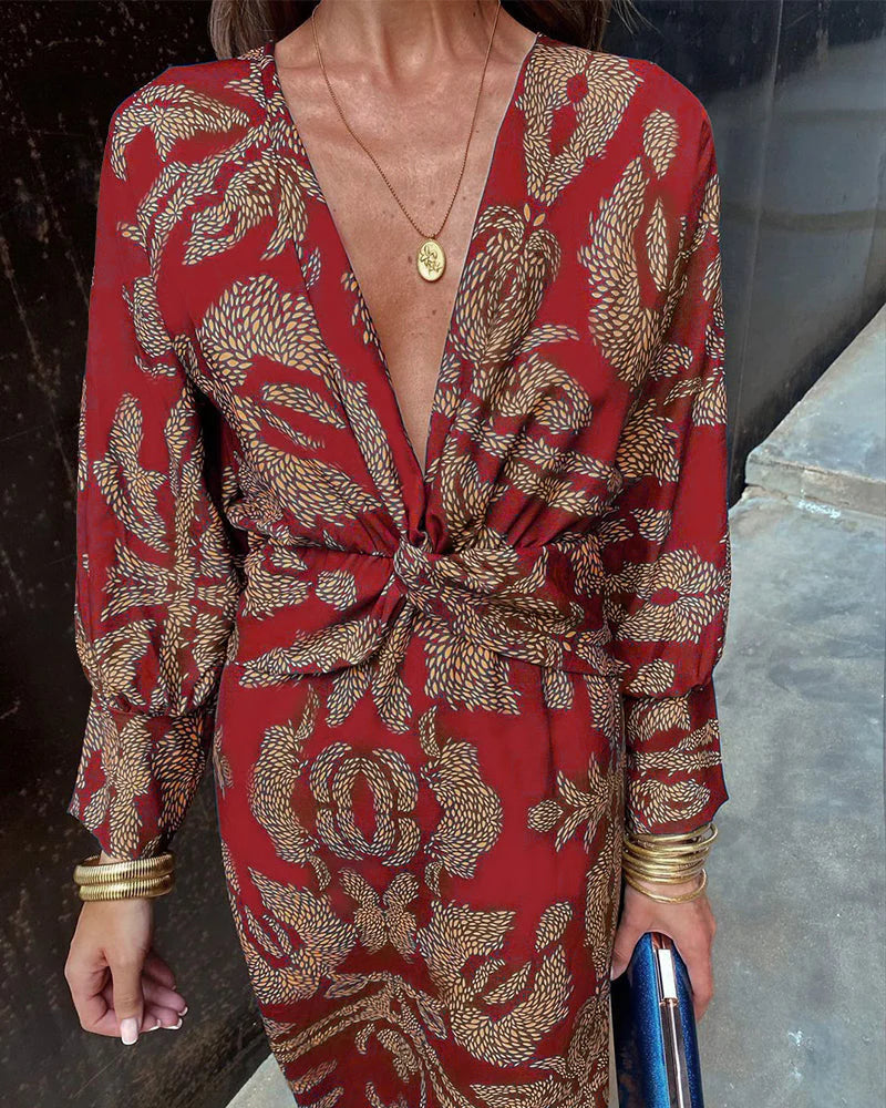 Iris - Elegant Long Sleeve Floral Print Dress