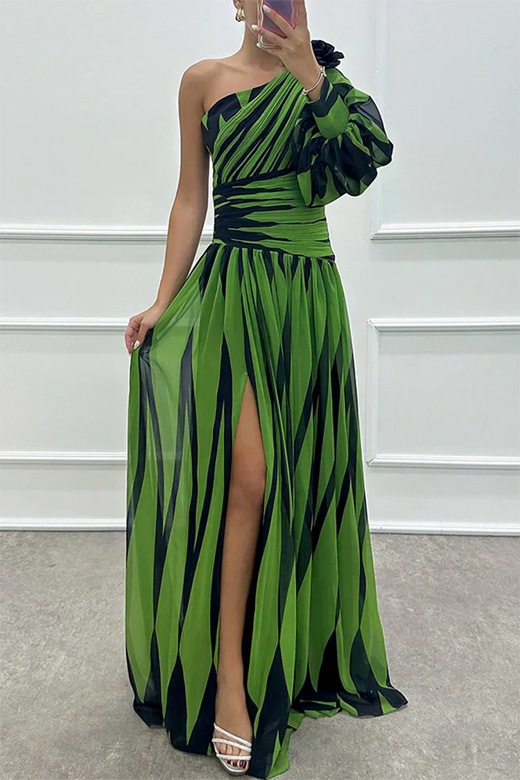 Nora - Elegant Long Striped Dress with One Shoulder