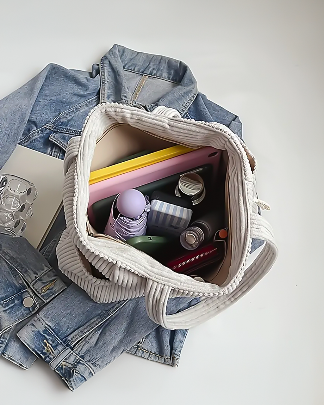 Rich | Ribbed Tote Bag with Cord Detail