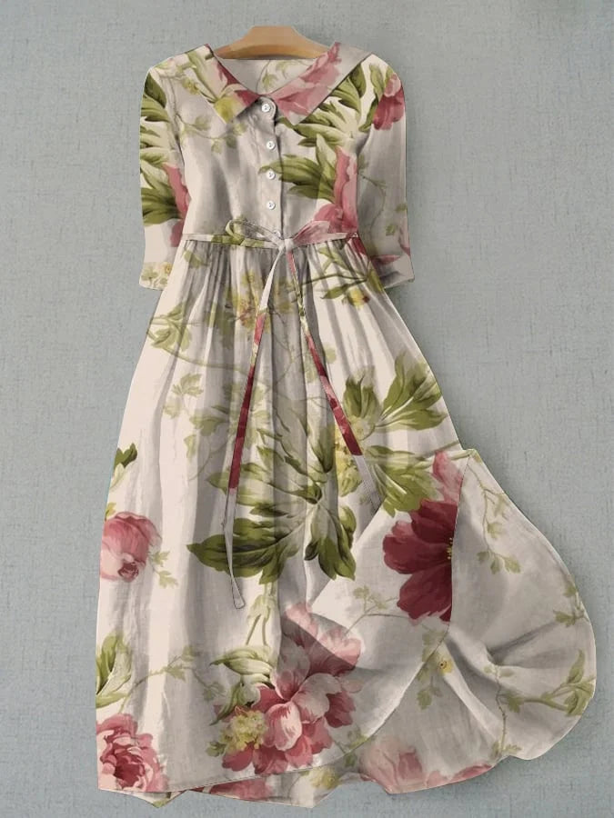 Selene - Vintage Floral Dress with Waist Ties