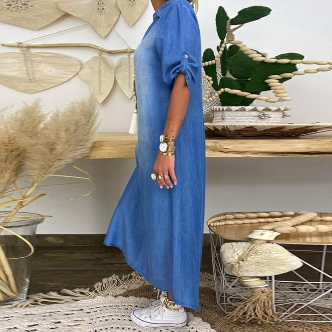 Ilse™ | Summer V Neck Half Denim Dress