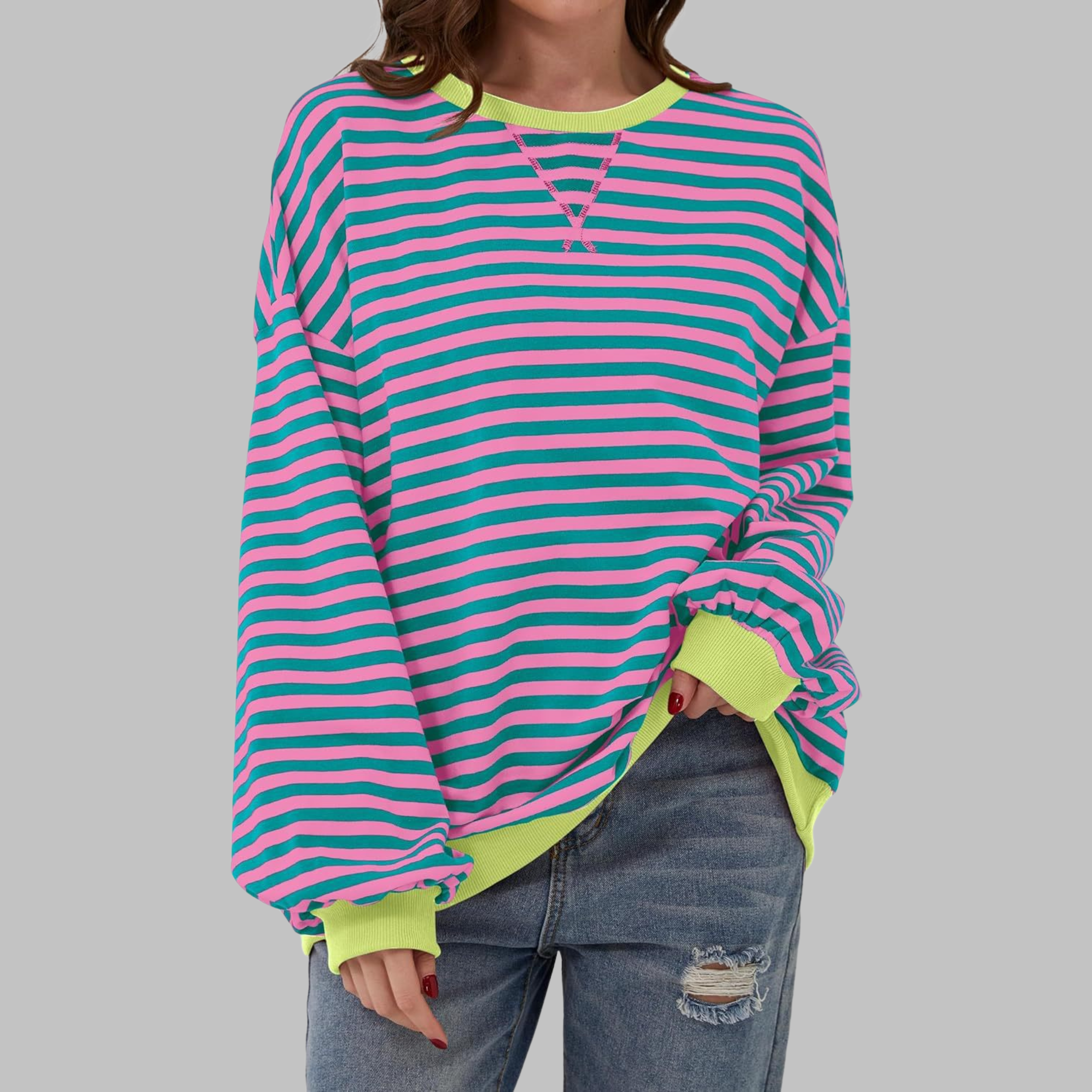 Anton– Striped Sweatshirt with Long Sleeves and Round Neckline