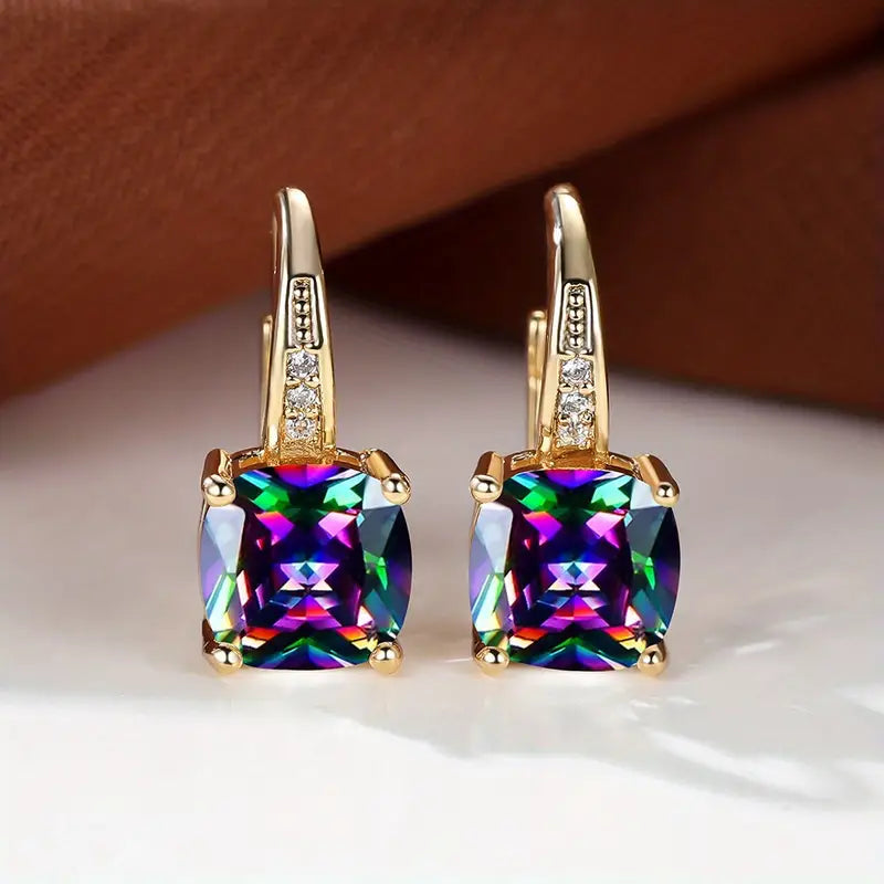 Cher Mystic Stone Hoop Earrings | Gold