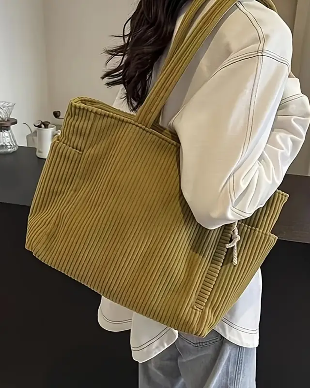 Rich | Ribbed Tote Bag with Cord Detail