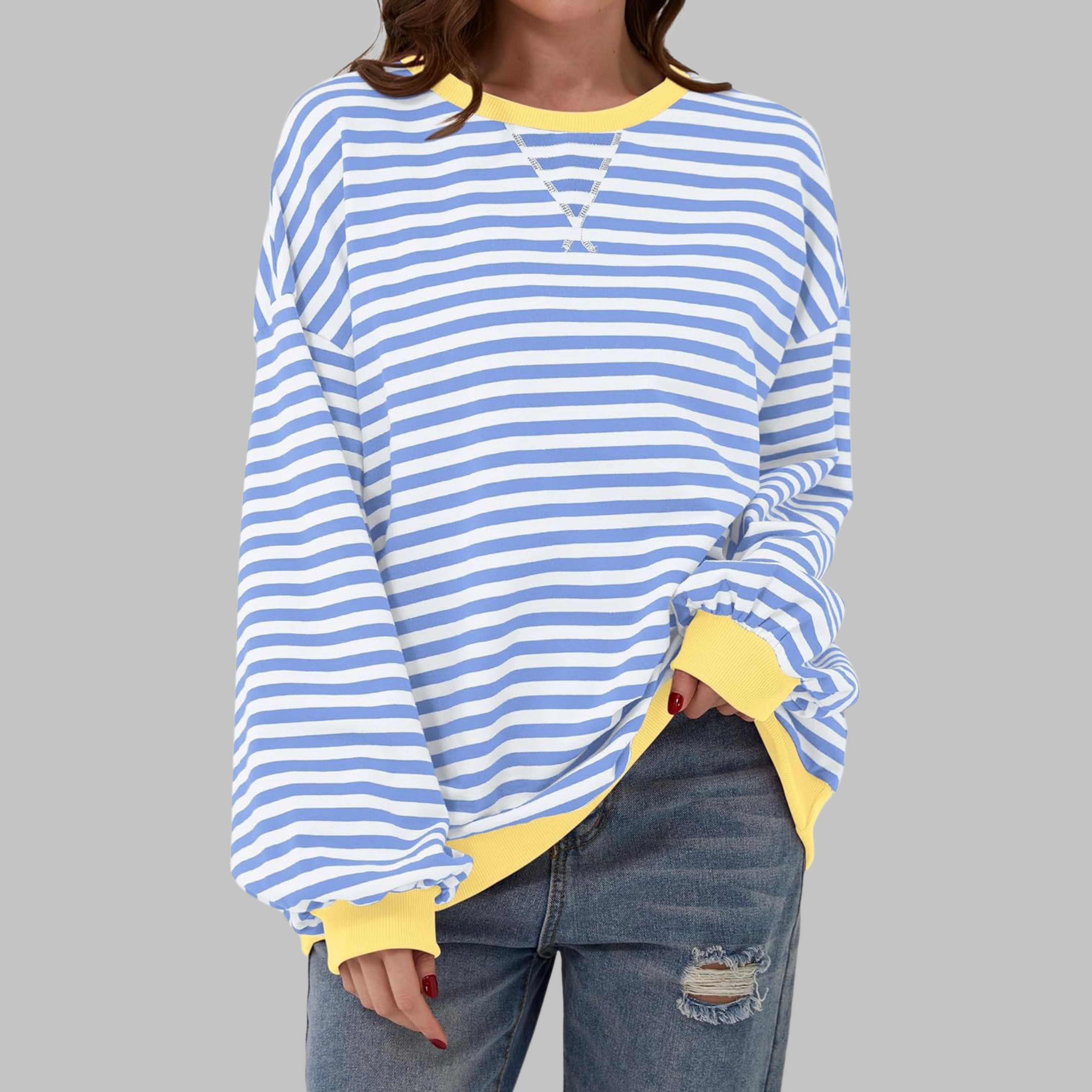 Anton– Striped Sweatshirt with Long Sleeves and Round Neckline