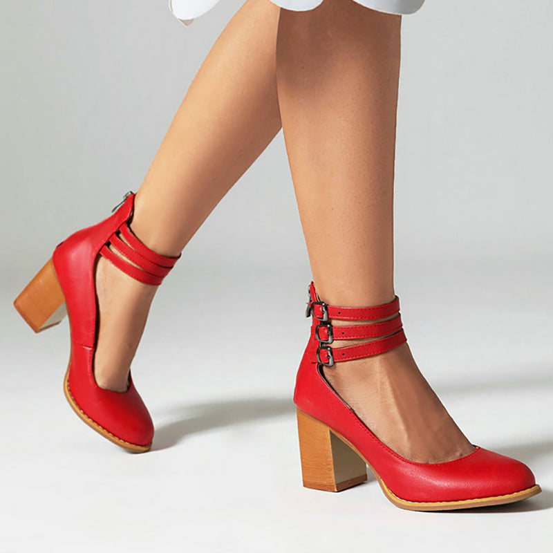 Ivy | Smooth sandals with ankle strap and thick heel