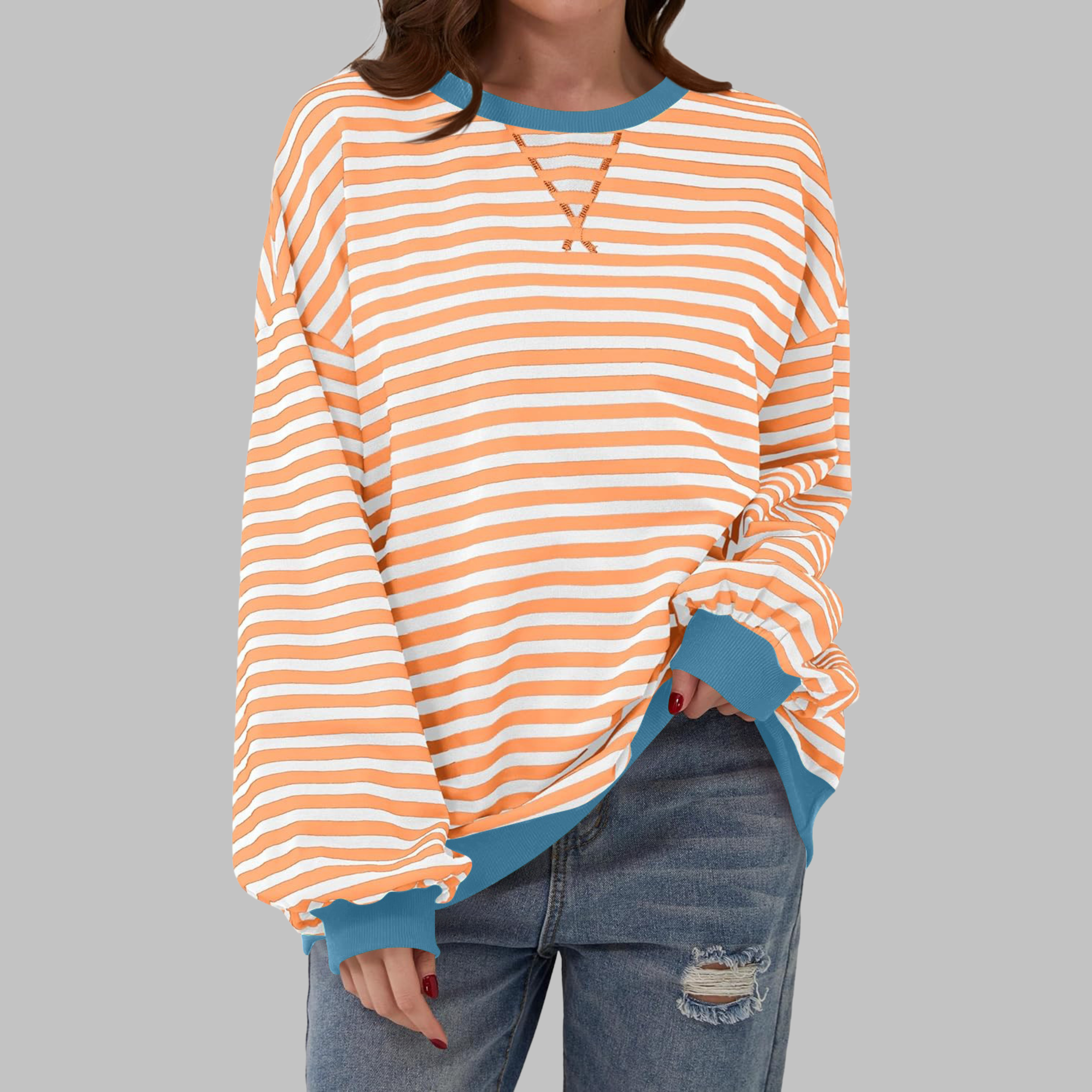 Anton– Striped Sweatshirt with Long Sleeves and Round Neckline