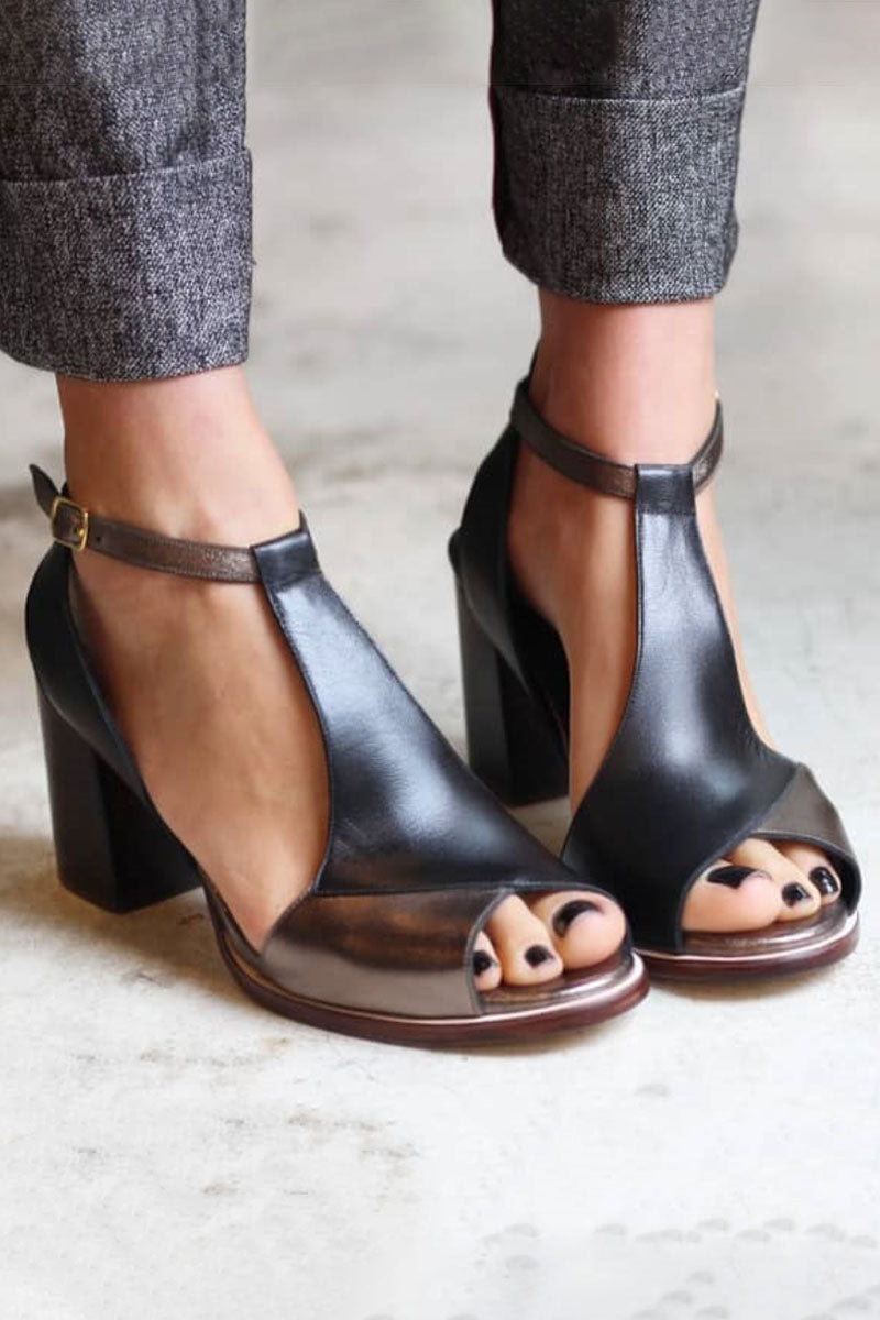 Bea | Black Patchwork Peep Toe Heels