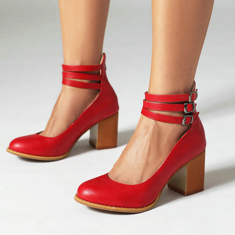 Ivy | Smooth sandals with ankle strap and thick heel
