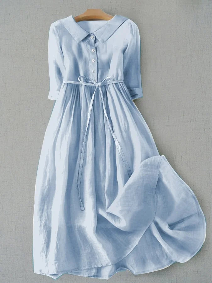Lysandra - Elegant Short Sleeve Dress with Waist Ties